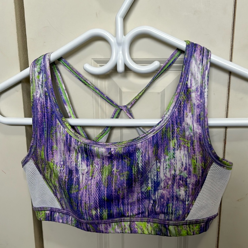 Ivivva Purple & Lime Green Sports Bra with White Mesh